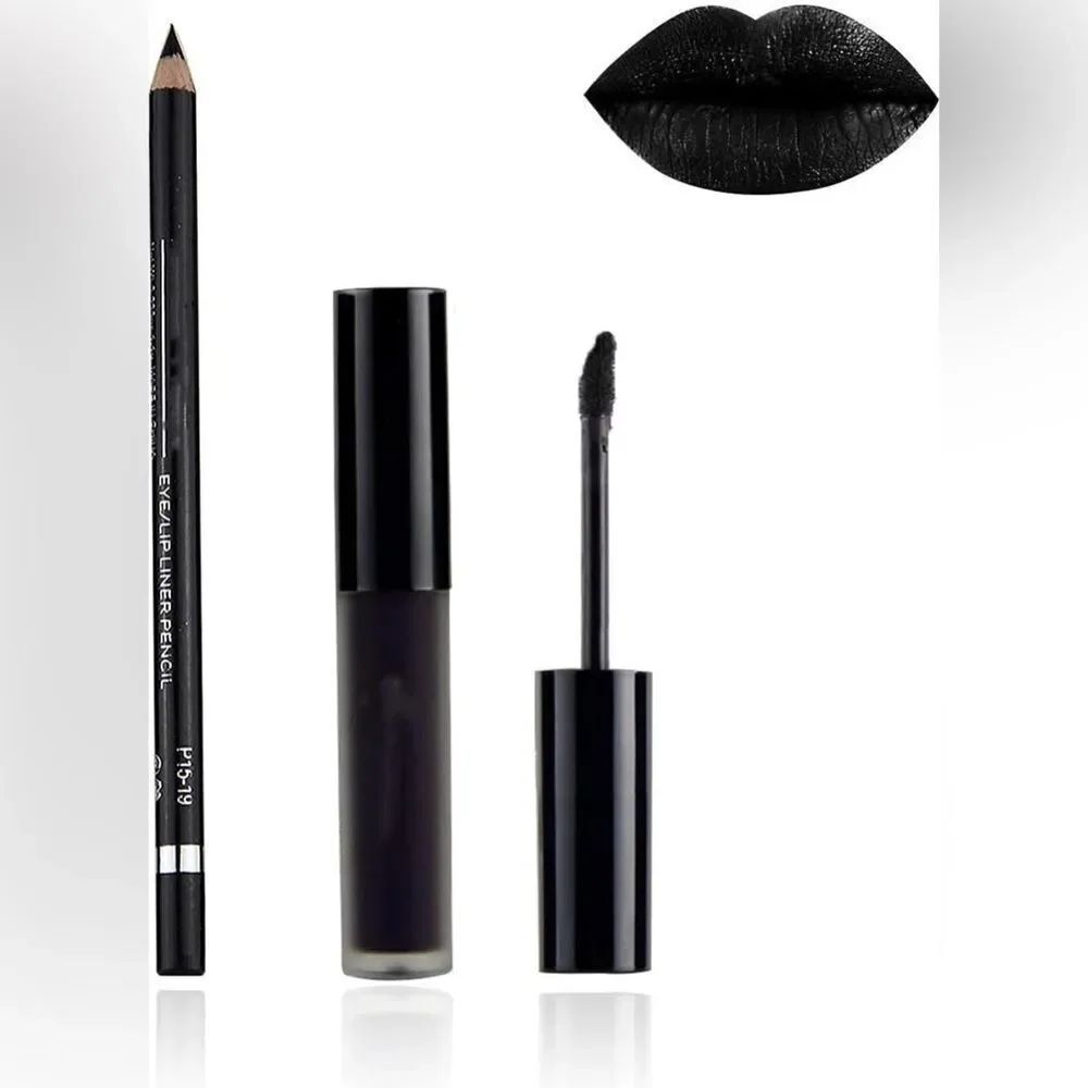 🤯5/$20🤯 Matte Black Liquid Lip Gloss And Lipliner 2 Pcs Set Waterproof